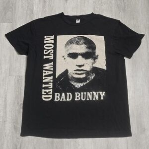 2024 Bad Bunny Most Wanted Tour Black Tee Rhinestones Size Large